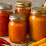 Como fazer o molho de pimenta: potes de vidro com molho caseiro em tons de vermelho e amarelo